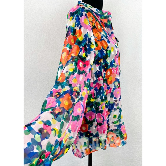 SALONI • Floral Semi-Sheer Long Sleeve Button-Down Shirt - Picture 5 of 16